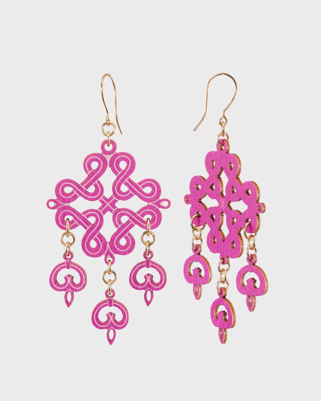 Karelian Plaited Ribbon Motif Plywood Earrings Pink