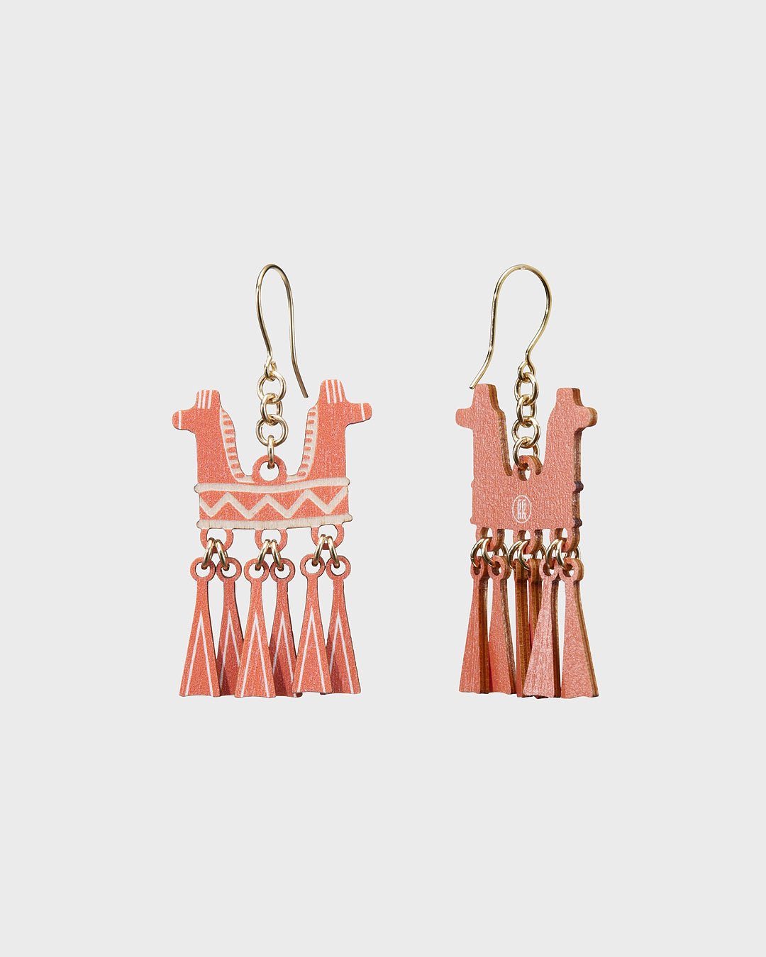 Two-Headed Horse Earrings Orange Plywood